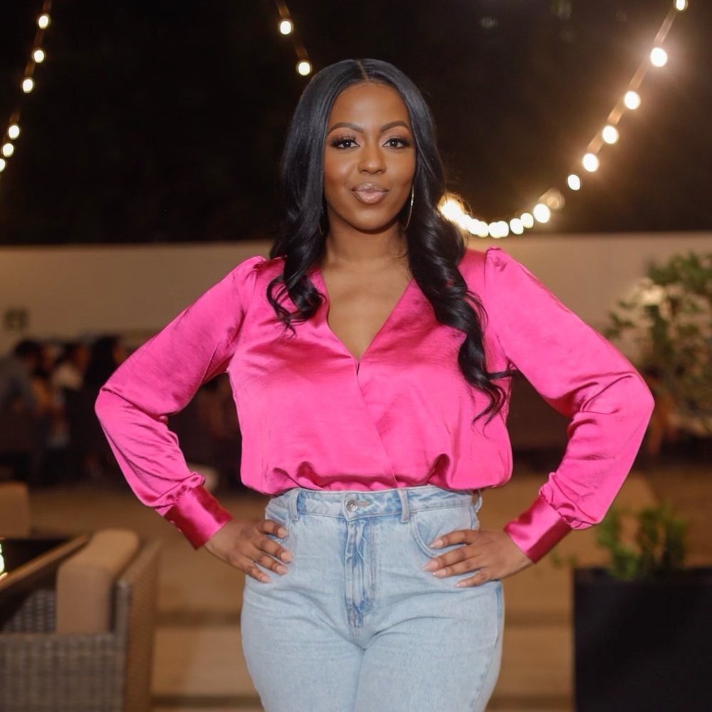 Magenta Satin Wrap Bodysuit (with Cuff Sleeve)
